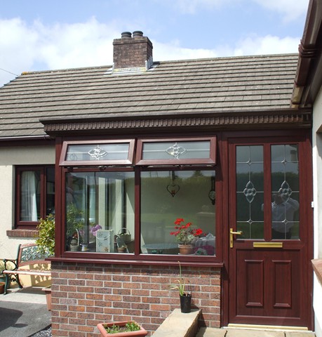 Rosewood porch with leaded glass door
