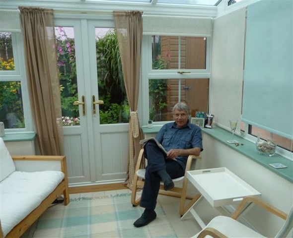 Customer enjoying the finished conservatory