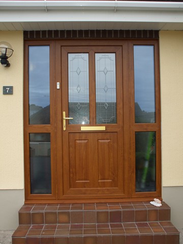 Golden oak PVCu door and side screen