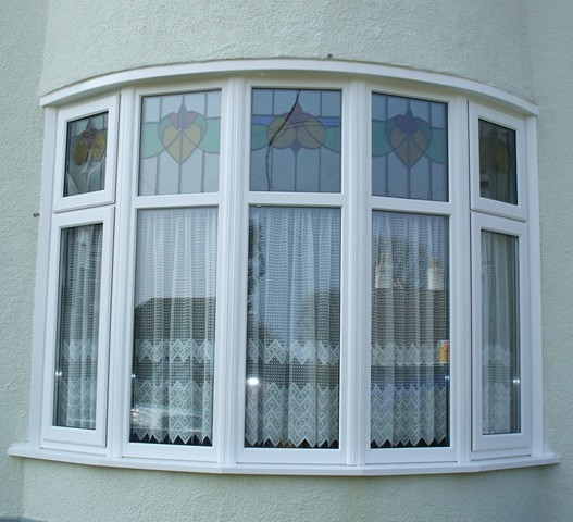 Bow window with stained glass detail